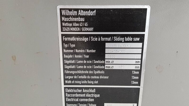 Used Altendorf F45 Elmo Panel Saw